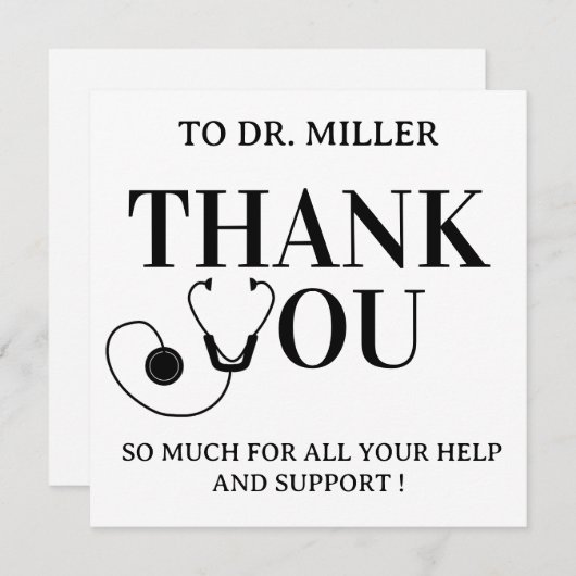 Simple Black & White  Doctor Thank You Card (正面/裏面)