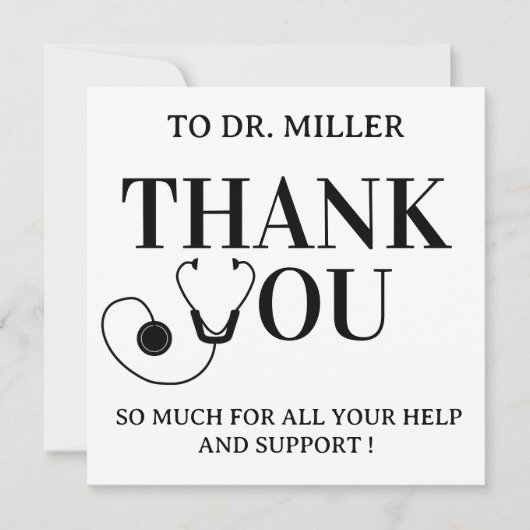 Simple Black & White  Doctor Thank You Card (正面)