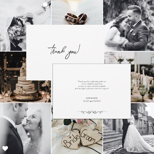 Simple Black & White Elegant Minimalist Wedding サンキューカード