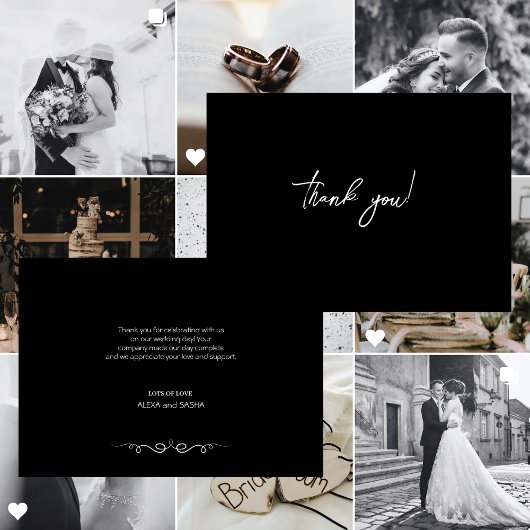 Simple Black & White Elegant Minimalist Wedding サンキューカード