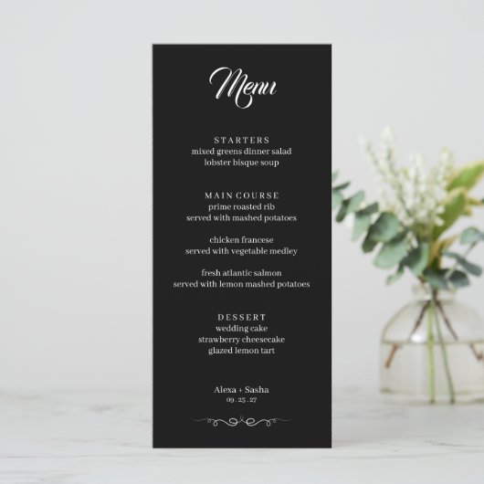 Simple Black & White Elegant Minimalist Wedding メニュー (スタンド正面)