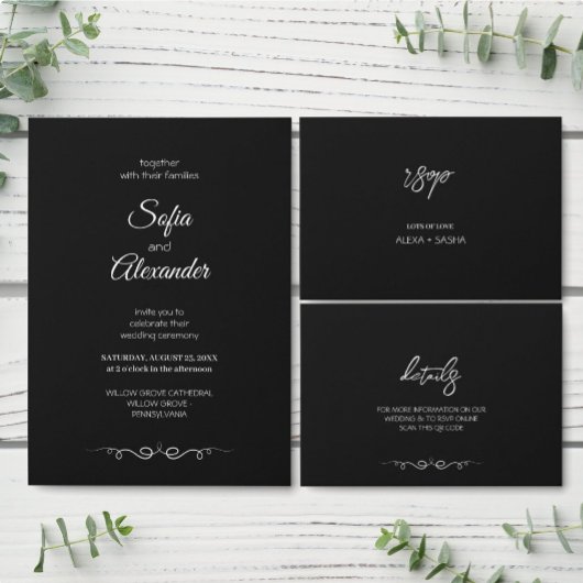 Simple Black & White Elegant Minimalist Wedding 出欠カード