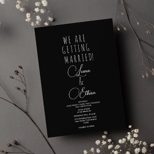 Simple black white elegant typography wedding 招待状
