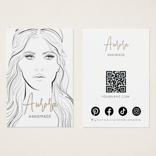 Simple Black White Girl Drawing Jewelry Display (正面&裏面)