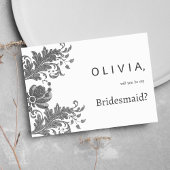 Simple black white glitter floral lace Bridesmaid 招待状