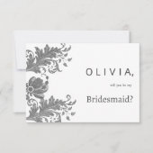 Simple black white glitter floral lace Bridesmaid 招待状 (正面)