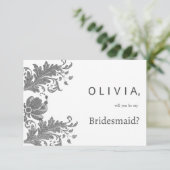 Simple black white glitter floral lace Bridesmaid 招待状 (スタンド正面)