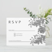Simple black white glitter floral lace RSVP 招待状 (スタンド正面)