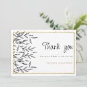 Simple black white gold floral foliage Thank You 招待状 (スタンド正面)