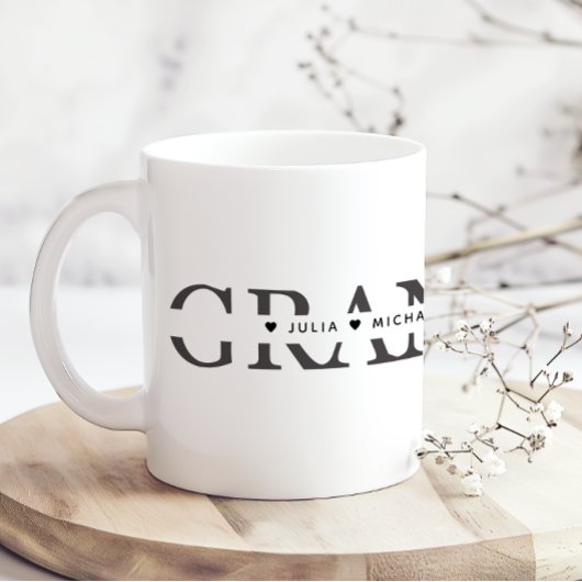 Simple Black White Grandma Add Names コーヒーマグカップ