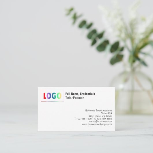 Simple Black, White Logo and QR Code Business Card 名刺 (スタンド正面)