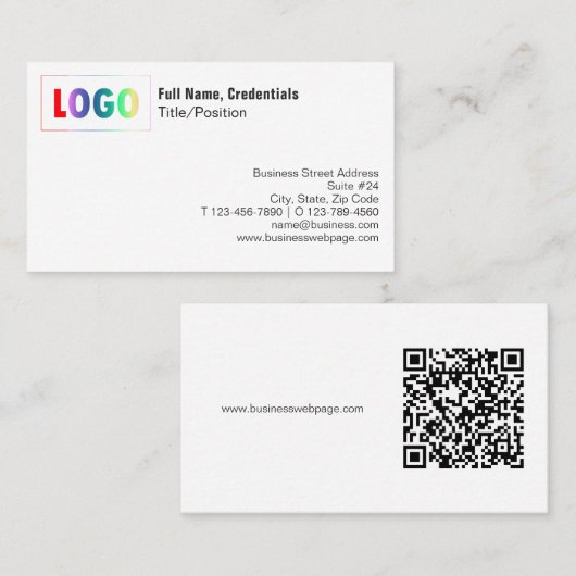 Simple Black, White Logo and QR Code Business Card 名刺 (正面/裏面)
