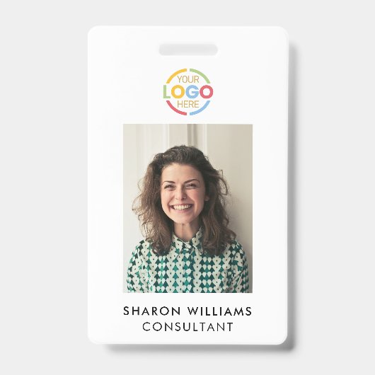 Simple Black White Minimalist Employee Photo ID バッジ (正面)