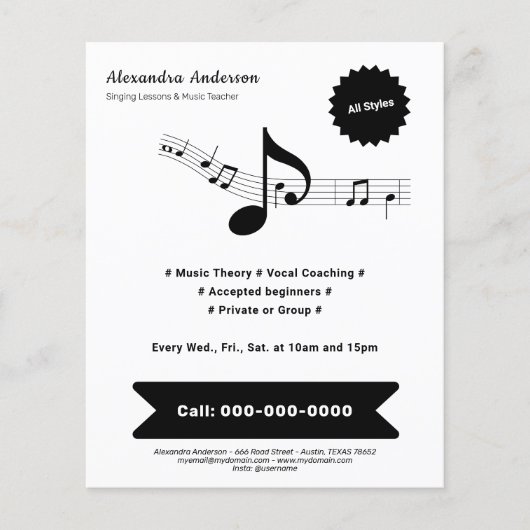 Simple, Black & White Music Teacher チラシ (正面)