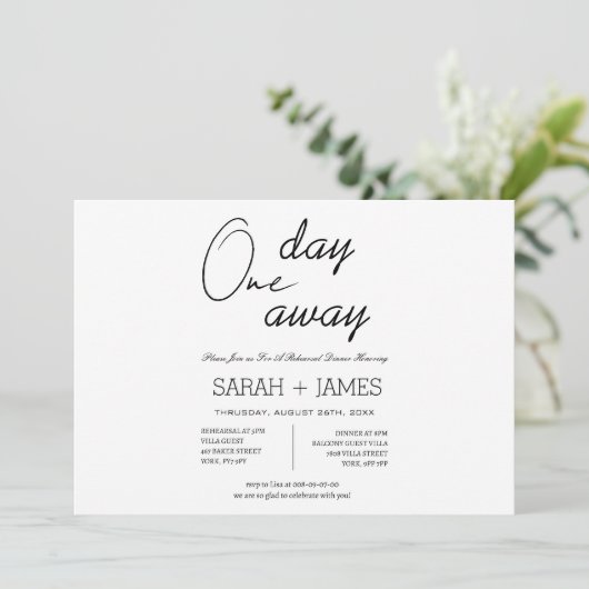 Simple Black White One Day Away Rehearsal Dinner  招待状 (スタンド正面)