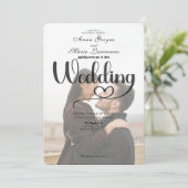 Simple Black White Overlay Photo Wedding  招待状 (スタンド正面)