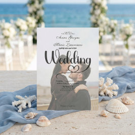 Simple Black White Overlay Photo Wedding  招待状