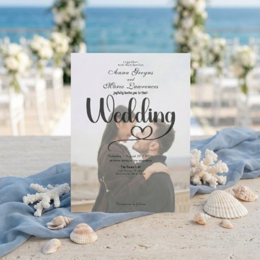 Simple Black White Overlay Photo Wedding  招待状