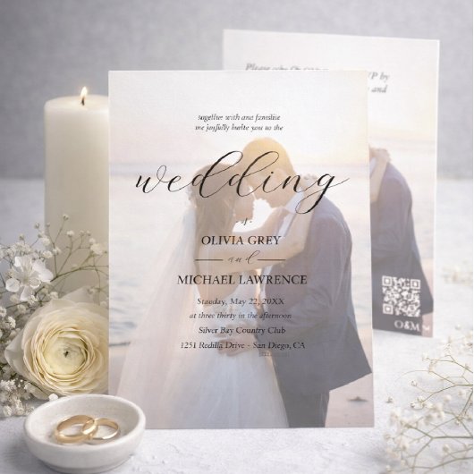 Simple Black & White Overlay Photo Wedding 招待状