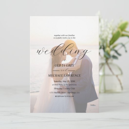 Simple Black & White Overlay Photo Wedding 招待状 (スタンド正面)