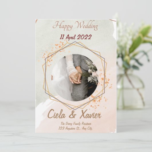 Simple Black & White Overlay Photo Wedding Invitat 招待状 (スタンド正面)