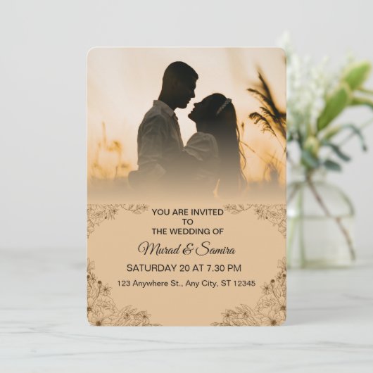 Simple Black & White Overlay Photo Wedding Invitat 招待状 (スタンド正面)