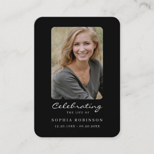 Simple Black White Photo Memorial Prayer Card 名刺 (正面)