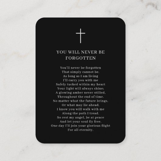Simple Black White Photo Memorial Prayer Card 名刺 (裏面)