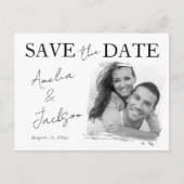 Simple Black & White Photo Save the Date 案内ポストカード (正面)