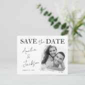 Simple Black & White Photo Save the Date 案内ポストカード (スタンド正面)