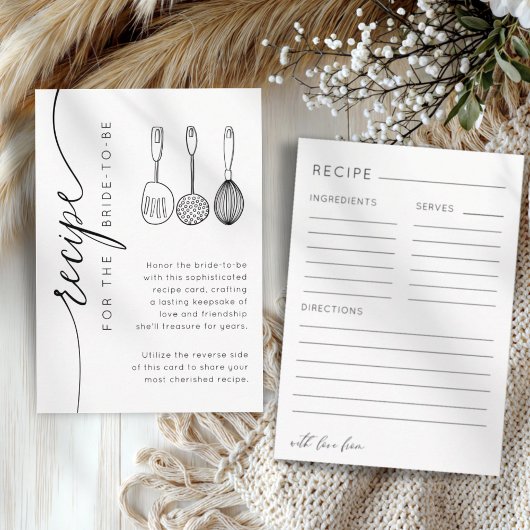 Simple Black & White Recipe Bridal Shower エンクロージャーカード