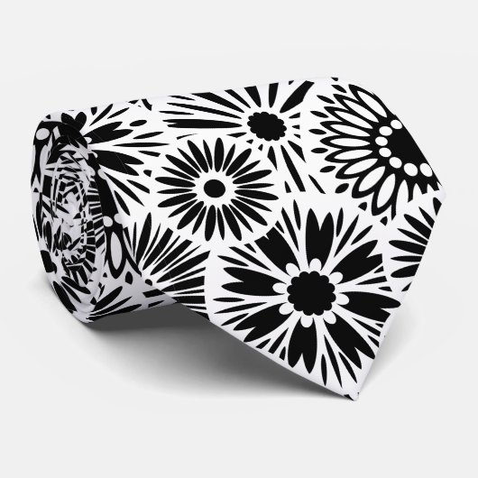 Simple Black White Retro 70s Graphic Daisy Pattern ネクタイ (ロール)