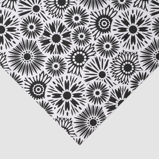 Simple Black White Retro 70s Graphic Daisy Pattern 薄葉紙 (詳細)