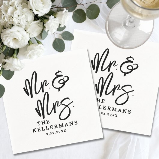 Simple Black White Script Wedding スタンダードカクテルナプキン