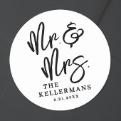 Simple Black White Script Wedding ラウンドシール