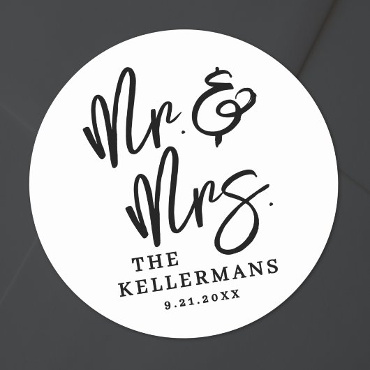 Simple Black White Script Wedding ラウンドシール