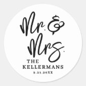 Simple Black White Script Wedding ラウンドシール (正面)