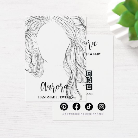Simple Black White Wavy Hair Jewelry Display Card (デスク)