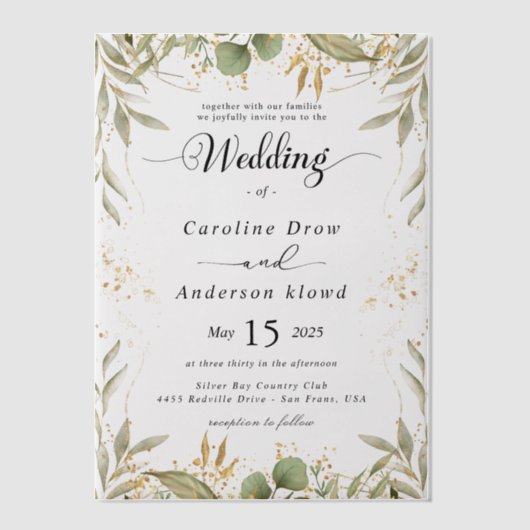 Simple Black & White wedding  Overlay ベラム紙招待状 (正面)