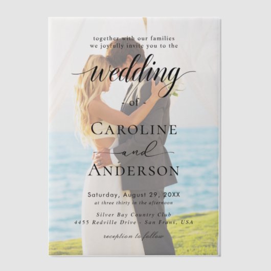 Simple Black & White wedding  Overlay ベラム紙招待状 (正面)