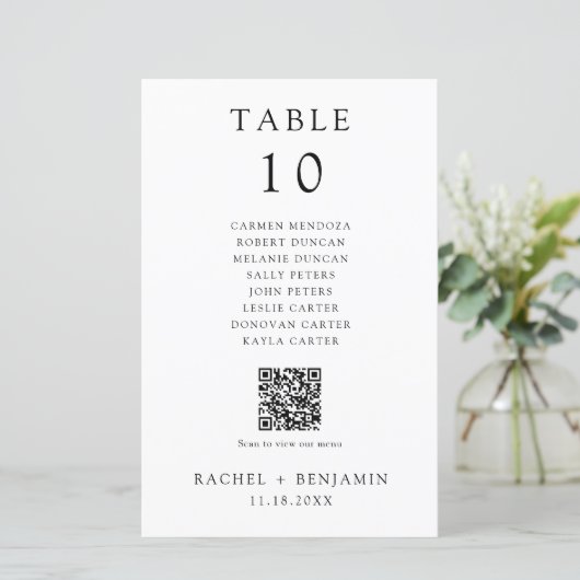 Simple Black White Wedding Seating Chart QR Code (スタンド正面)
