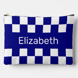 Simple Blue and White Checkerboard Pattern Name アクセサリーポーチ