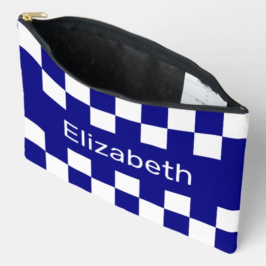 Simple Blue and White Checkerboard Pattern Name アクセサリーポーチ (見開き)