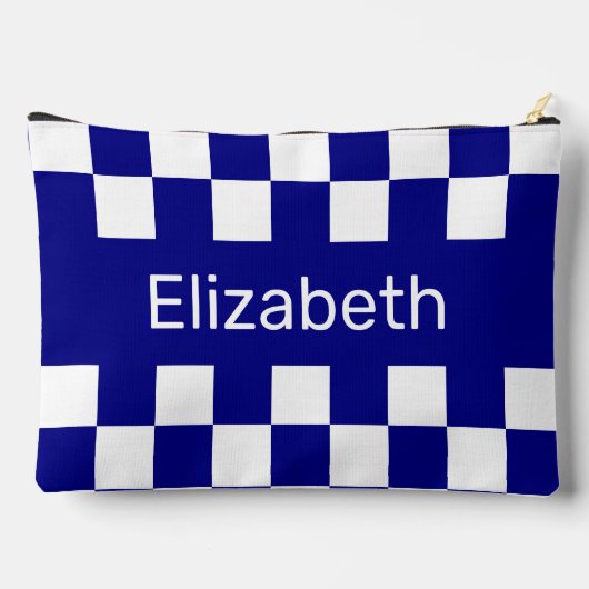 Simple Blue and White Checkerboard Pattern Name アクセサリーポーチ (裏面)