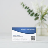 Simple Blue and White Curved QR Code Business Card 名刺 (スタンド正面)
