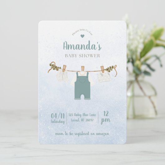 Simple Blue Baby Boy Shower Invitation 招待状 (スタンド正面)