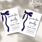 Simple Blue Bow graduation party invitation 招待状