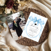 Simple Blue bow  graduation thank you message サンキューカード