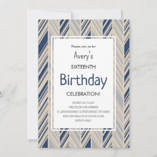 Simple Blue Chevron Birthday 招待状