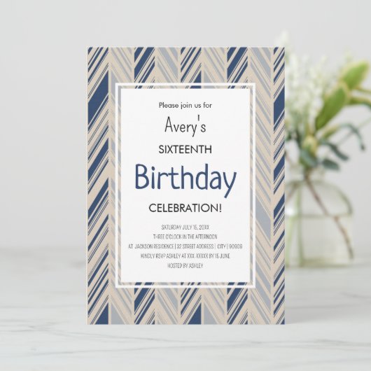 Simple Blue Chevron Birthday 招待状 (スタンド正面)